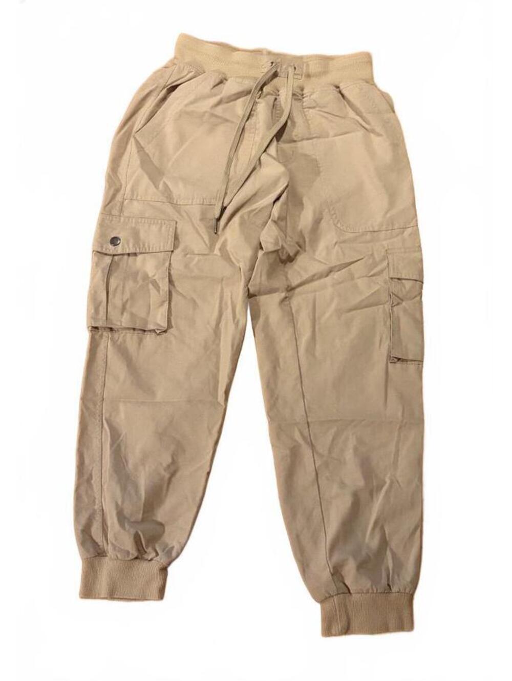 Beige Cargo Jogger Pants with Elastic Waist and Cuffs Size S